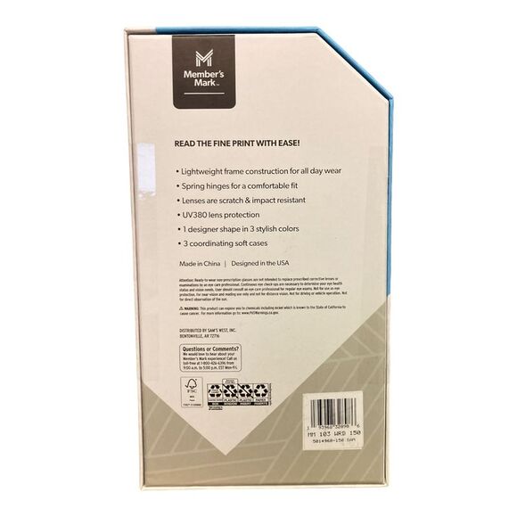 Member's Mark +1.50 Rectangular Reading Glasses (3 pack) - Picture 2 of 2